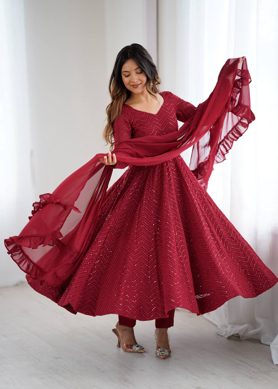 Ruhani Crimson – Sequin Flare Anarkali Set