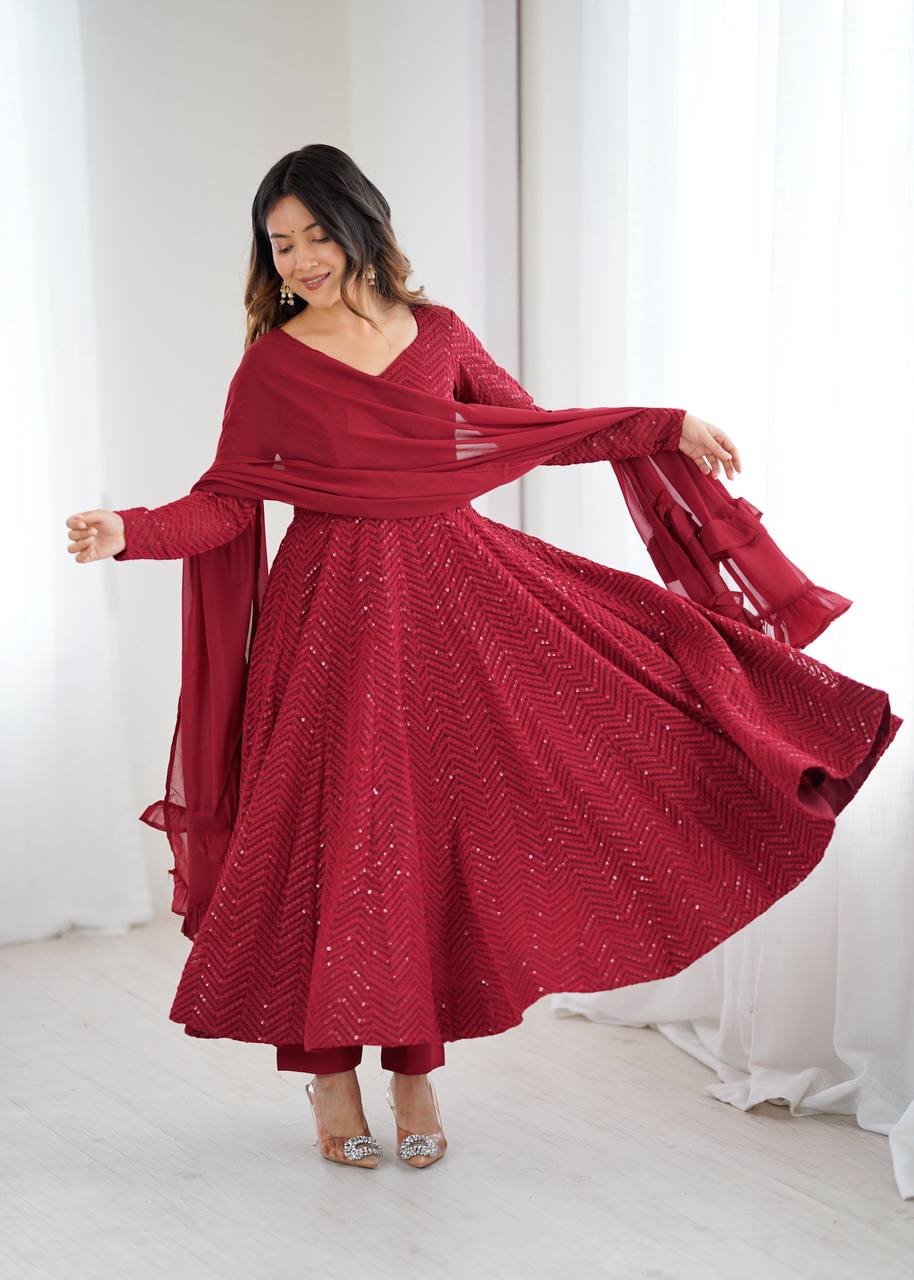 Ruhani Crimson – Sequin Flare Anarkali Set