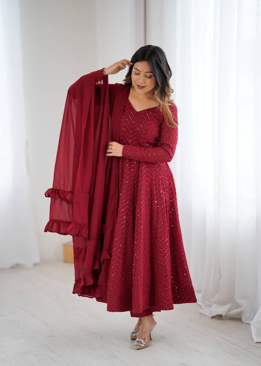 Ruhani Crimson – Sequin Flare Anarkali Set