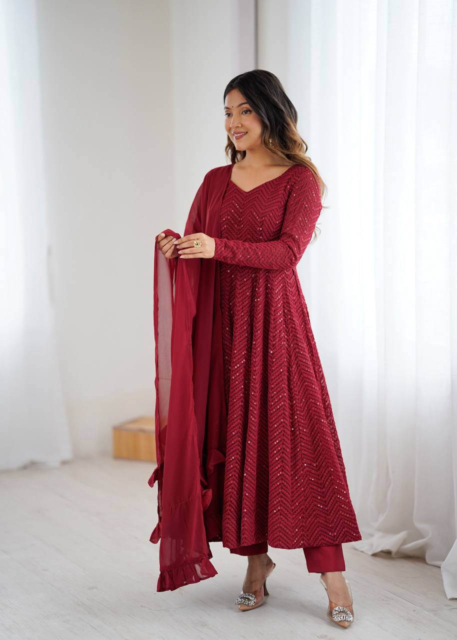Ruhani Crimson – Sequin Flare Anarkali Set