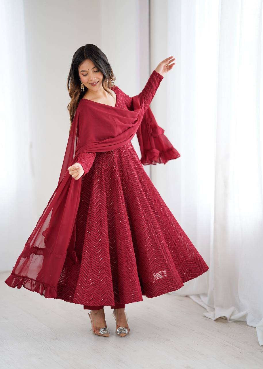 Ruhani Crimson – Sequin Flare Anarkali Set