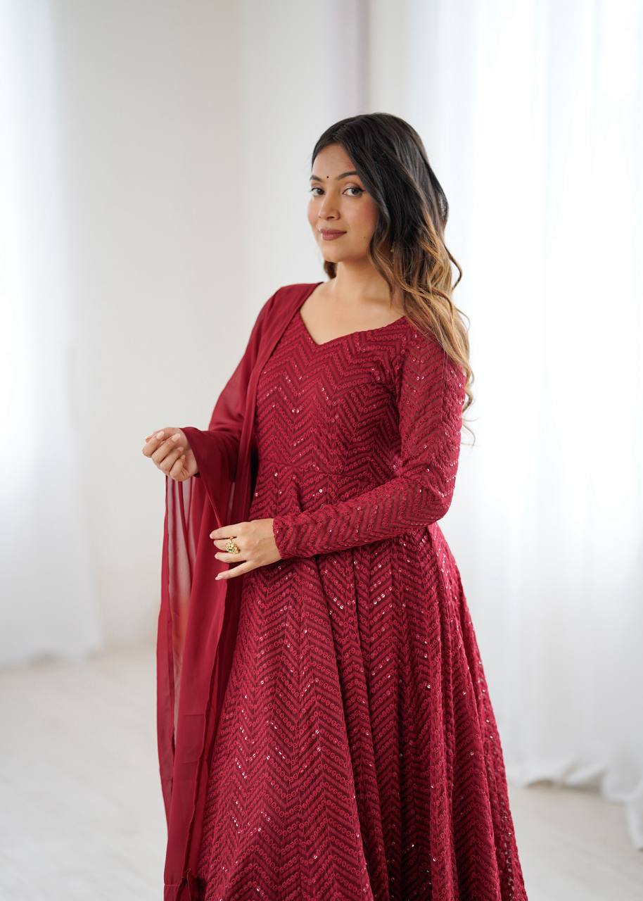 Ruhani Crimson – Sequin Flare Anarkali Set
