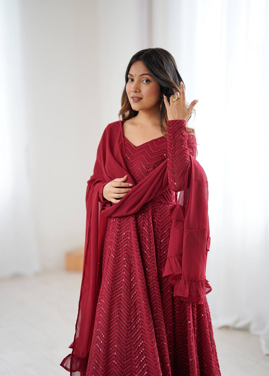 Ruhani Crimson – Sequin Flare Anarkali Set