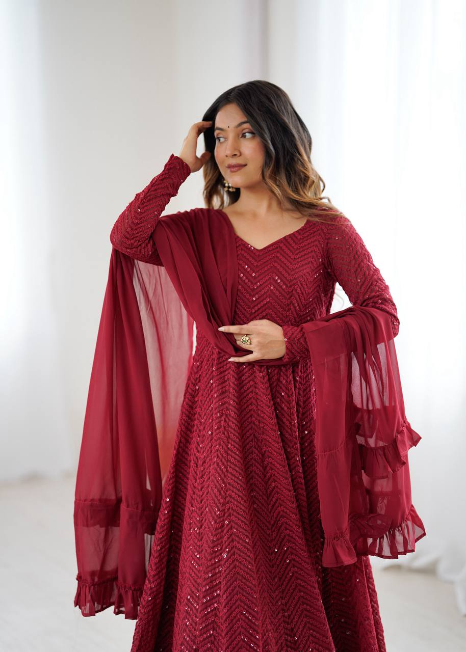Ruhani Crimson – Sequin Flare Anarkali Set