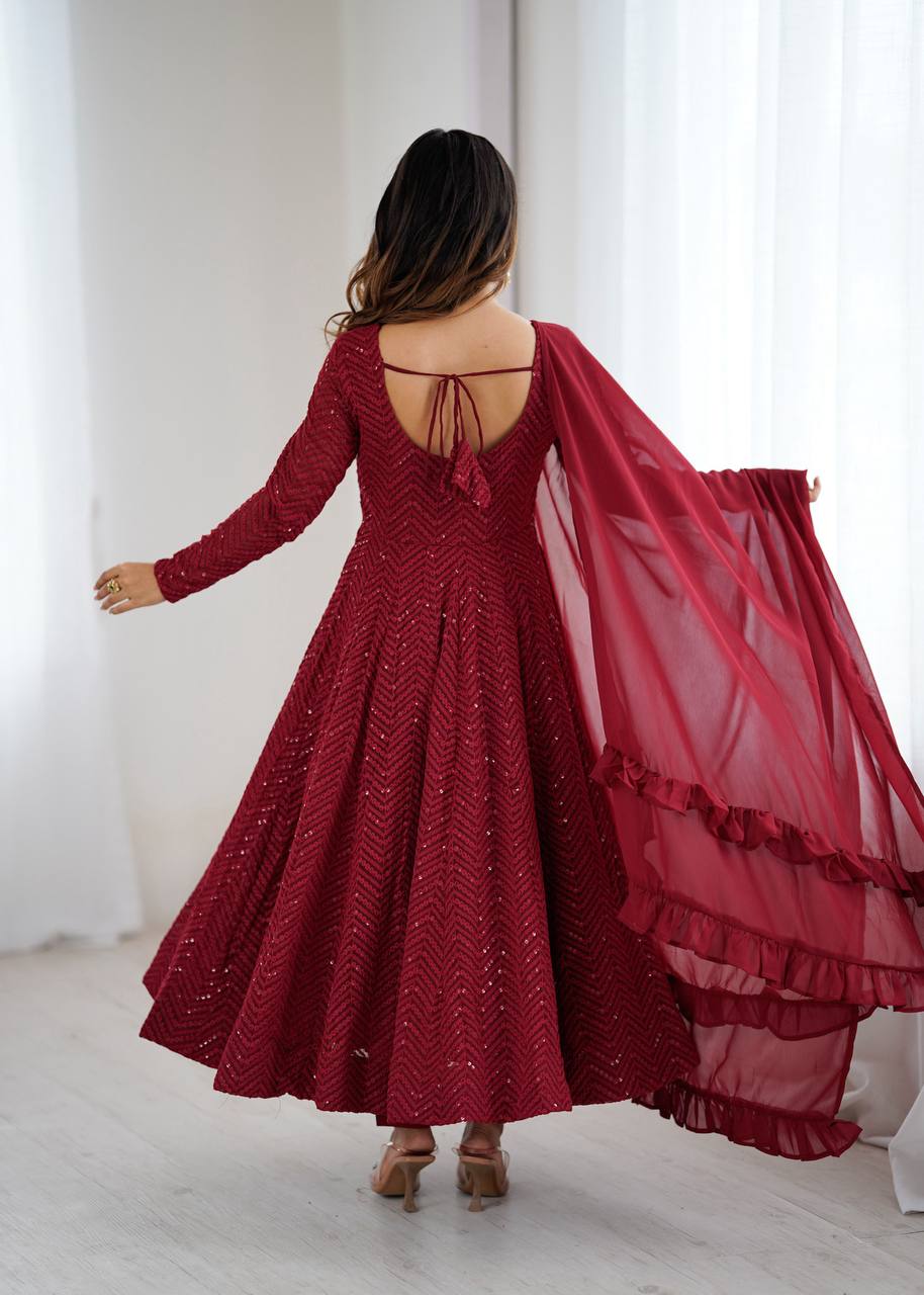 Ruhani Crimson – Sequin Flare Anarkali Set