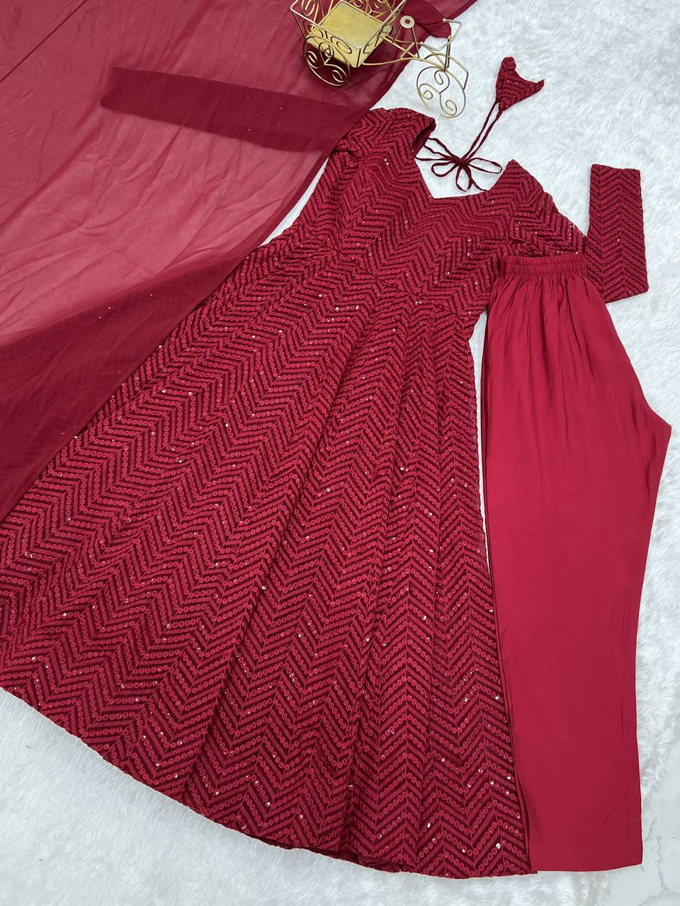 Ruhani Crimson – Sequin Flare Anarkali Set