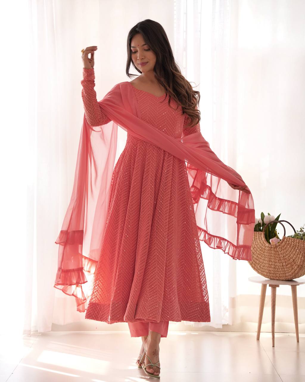 Gulnaar Blush – Sequin Flare Anarkali Set