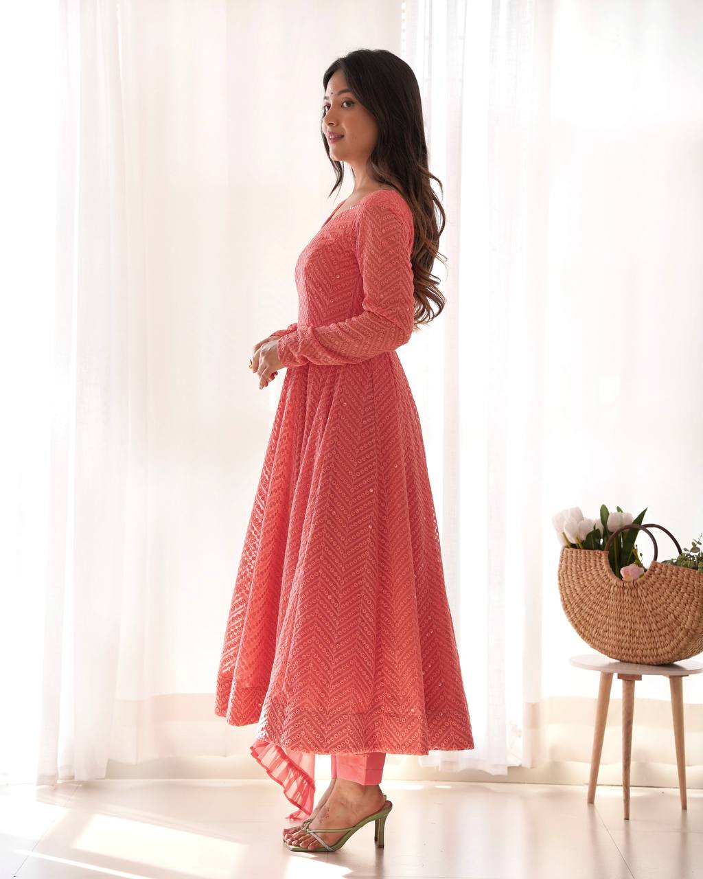 Gulnaar Blush – Sequin Flare Anarkali Set