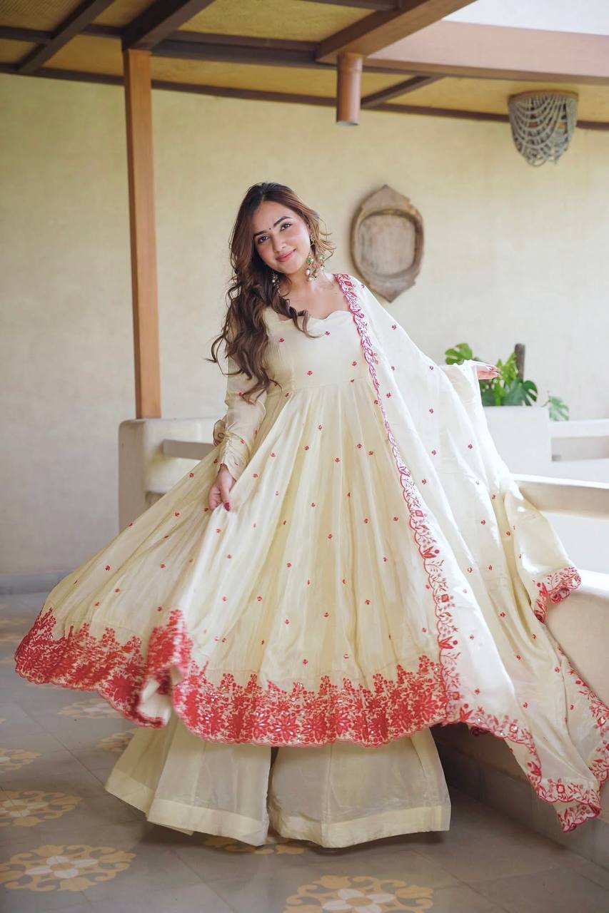 Off-White Embroidered Anarkali Kurta Set with Dupatta