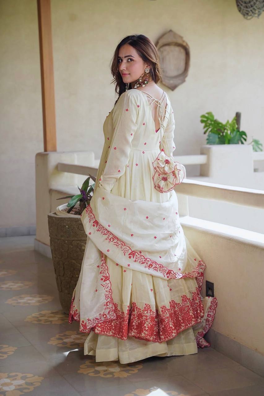 Off-White Embroidered Anarkali Kurta Set with Dupatta