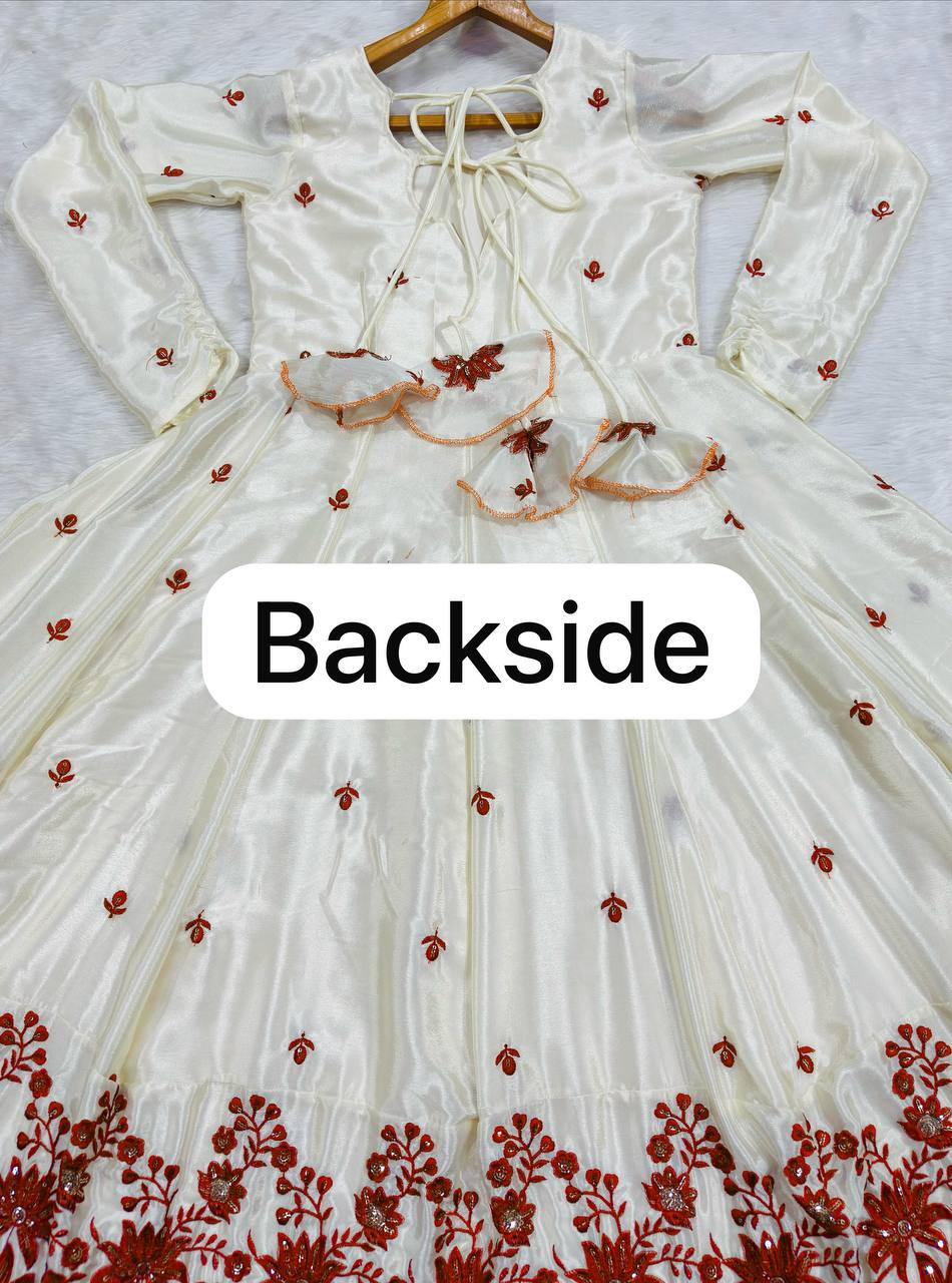 Off-White Embroidered Anarkali Kurta Set with Dupatta