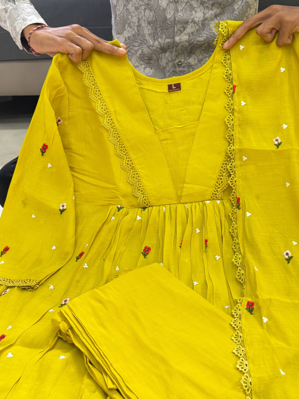 Yellow Embroidered Pure Mal Chanderi Anarkali Suit Set