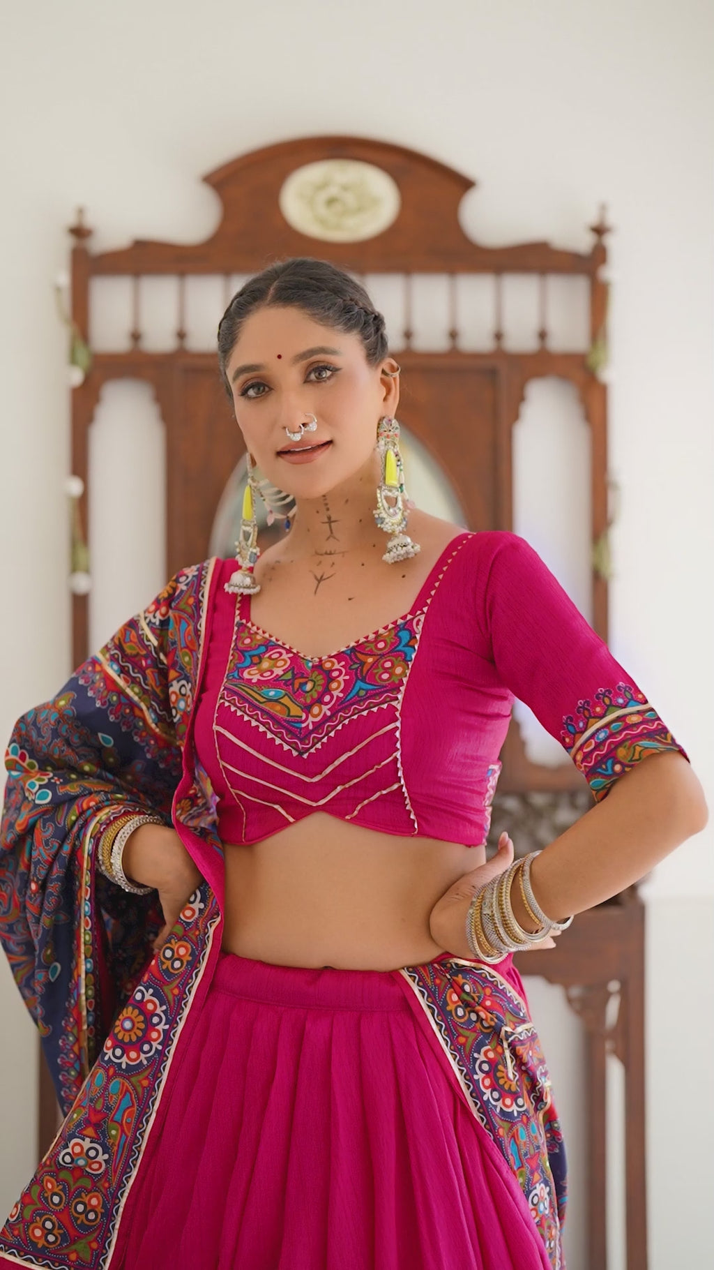 Rani Pink Navratri Lehenga Choli Set