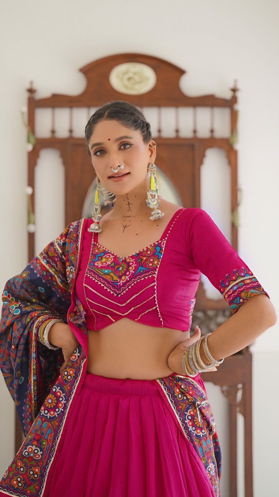 Rani Pink Navratri Lehenga Choli Set