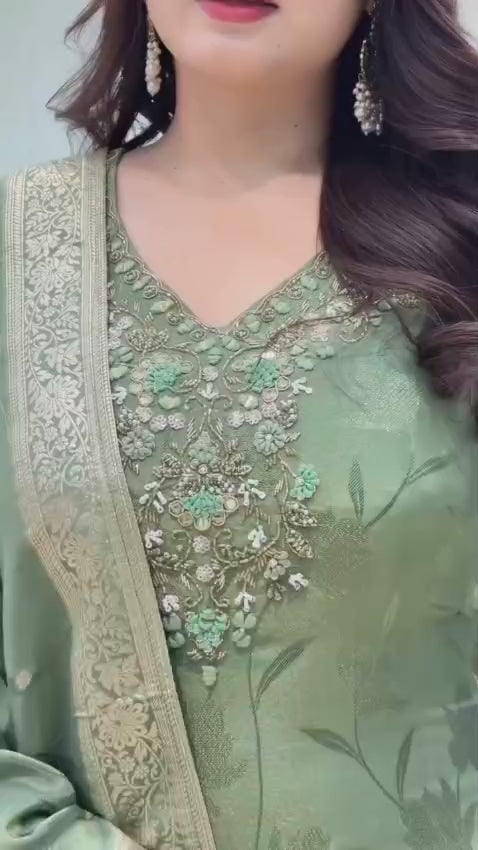 Sage Noor Embroidered Suit Set