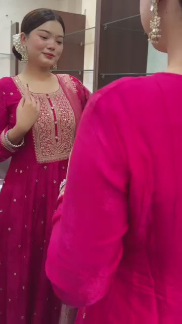 kalatmak Ethni Rani Pink Anarkali Set