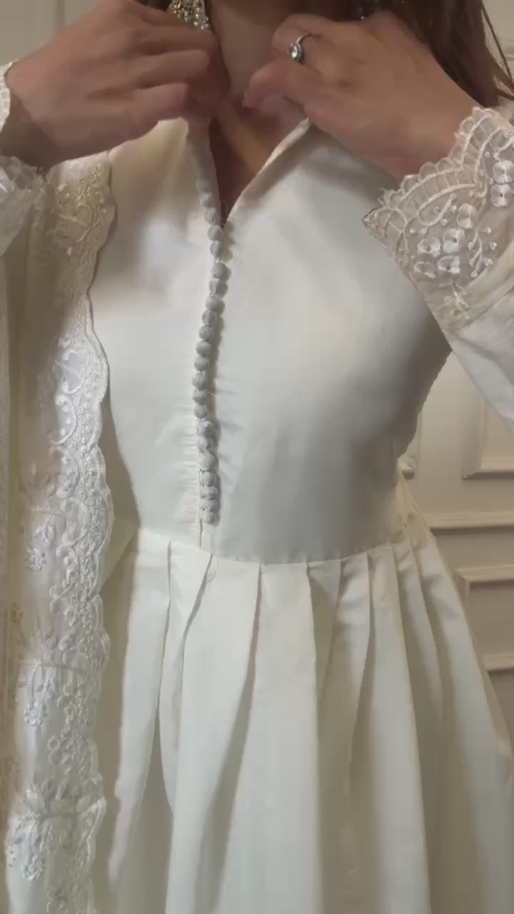 White Embroidered Anarkali Suit Set with Dupatta