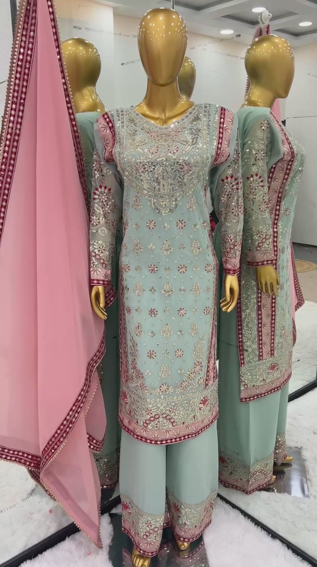 Regal Pastel Zari Embroidered Suit Set